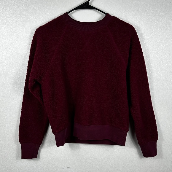 Everlane The Renew Fleece Raglan Sweatshirt In Burgundy Size Small - Picture 2 of 9